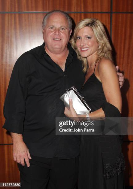 Rush Limbaugh and Kathryn Rogers arrive at the Ritz-Carlton South Beach to attend the 2008 All Star Gala and Party to benefit the AROD Family...