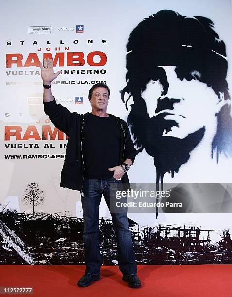 Actor Sylvester Stallone at the premiere of the film 'John Rambo' at Kinepolis Cinema on January 28, 2008 in Madrid, Spain.