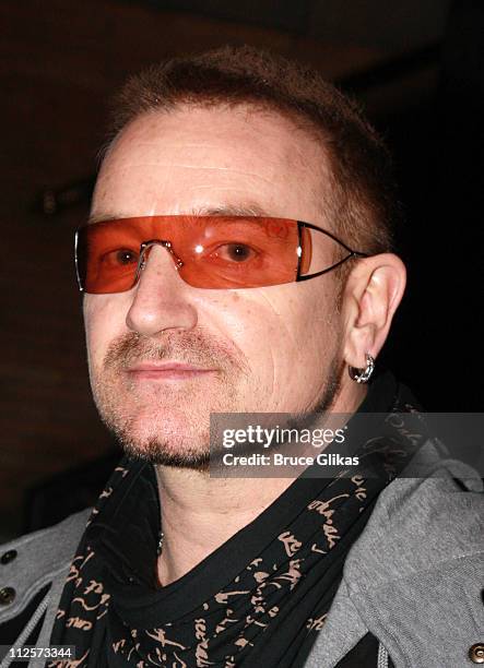 Singer Bono of U2 poses at The EDUN Fall/Winter 2008 Nocturne Collection Presentation at The Desmond Tutu Center on February 12, 2008 in New York...