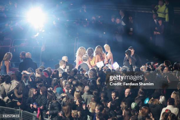 General view of Girls Aloud attending during the Brit Awards 2008 held at Earls Court on February 20, 2008 in London, England.