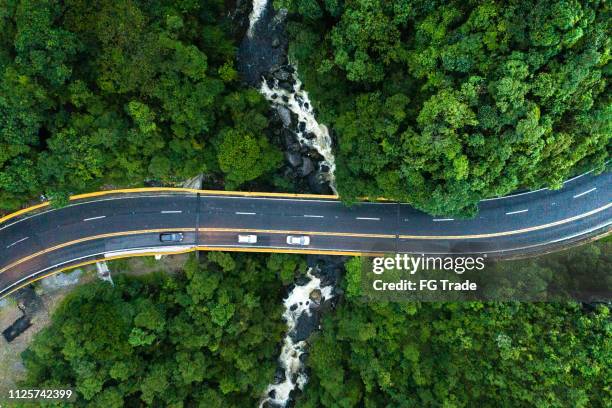 aerial view of road in a forest - motorway junction stock pictures, royalty-free photos & images