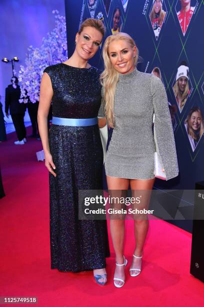 Skier Maria Hoefl-Riesch and Lindsey Vonn during the Laureus World Sports Awards 2019 at Monte Carlo Sporting Club on February 18, 2019 in Monte...