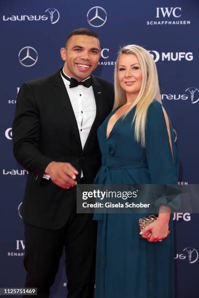 Bryan Habana and his wife Janine Viljoen during the Laureus World Sports Awards 2019 at Monte Carlo Sporting Club on February 18, 2019 in Monte...