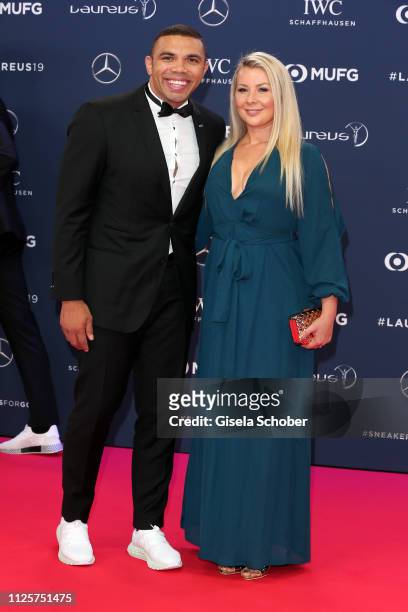 Bryan Habana and his wife Janine Viljoen during the Laureus World Sports Awards 2019 at Monte Carlo Sporting Club on February 18, 2019 in Monte...