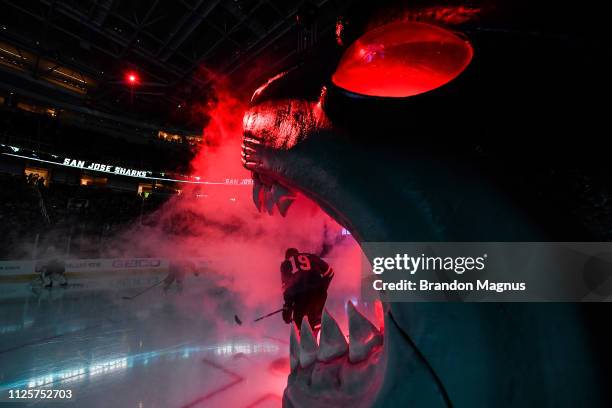 Joe Thornton of the San Jose Sharks enters the ice before facing the Boston Bruins at SAP Center on February 18, 2019 in San Jose, California