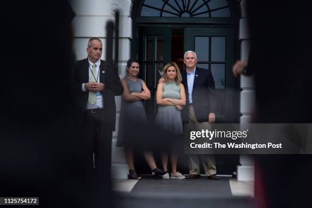 Vice President Mike Pence and his daughters Audrey and Charlotte arrive during the Congressional Picnic on the South Lawn of the White House in...