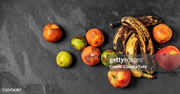 spoiled, rotten fruits - apple rot stock pictures, royalty-free photos & images