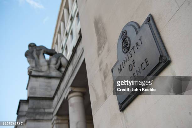 General view of the name plaque of the Ministry of Defence building on Horse Guards Avenue on January 28, 2019 in London, England.