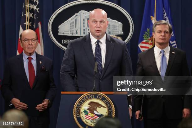 Acting U.S. Attorney General Matthew Whitaker announces new criminal charges against Chinese telecommunications giant Huawei with Federal Bureau of...