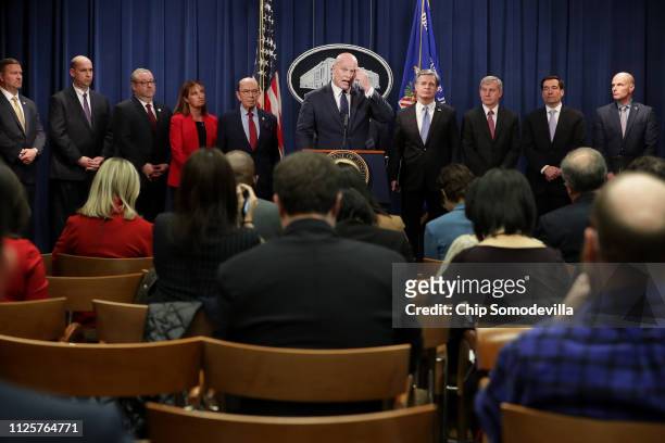 Acting U.S. Attorney General Matthew Whitaker announces new criminal charges against Chinese telecommunications giant Huawei with Homeland Security...