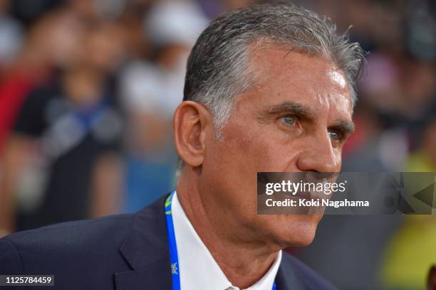 Iran head coach Carlos Quieroz looks on priorn to the AFC Asian Cup semi final match between Iran and Japan at Hazza Bin Zayed Stadium on January 28,...
