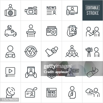 News Media Thin Line Icons - Editable Stroke News Media Thin Line Icons - Editable Stroke