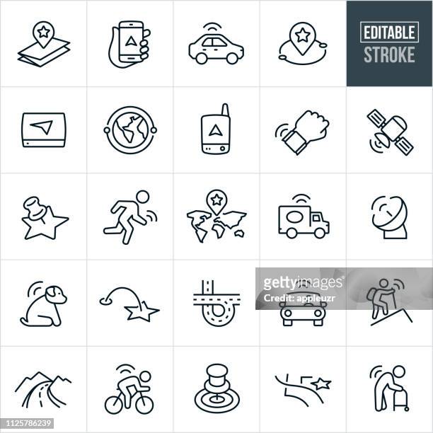 gps and navigation thin line icons - editable stroke - on the move stock illustrations