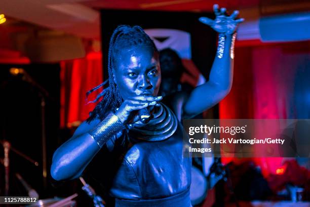 Mozambican Afrofuturist musician Gata Misteriosa leads the group Gato Preto during the 16th annual GlobalFest on the Studio Stage at the Copacabana,...