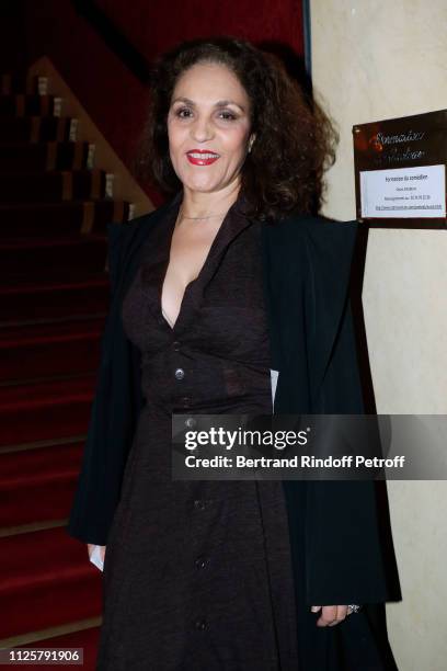 Actress Farida Rahouadj attends the Michele Bernier One Woman Show "Vive Demain !" at Theatre des Varietes on January 28, 2019 in Paris, France.