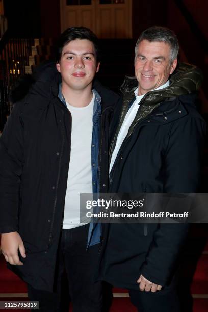 Bruno Gaccio and his son Enzo Gaccio attend the Michele Bernier One Woman Show "Vive Demain !" at Theatre des Varietes on January 28, 2019 in Paris,...