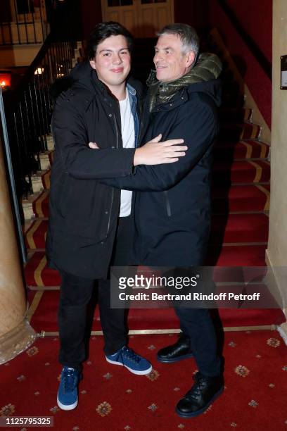 Bruno Gaccio and his son Enzo Gaccio attend the Michele Bernier One Woman Show "Vive Demain !" at Theatre des Varietes on January 28, 2019 in Paris,...