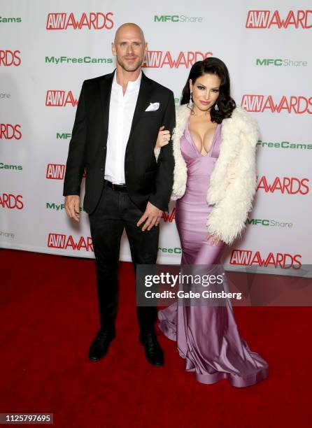 Adult film actor Johnny Sins and adult film actress Kissa Sins attend the 2019 Adult Video News Awards at The Joint inside the Hard Rock Hotel &...