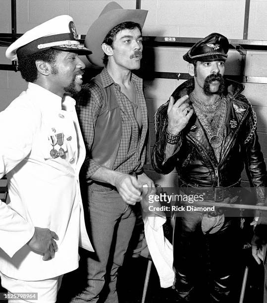 Victor Willis, Randy Jones and Glenn Hughes of Village People backstage during Z-93 Annual Toys For Tots concert at The OMNI Coliseum in Atlanta...