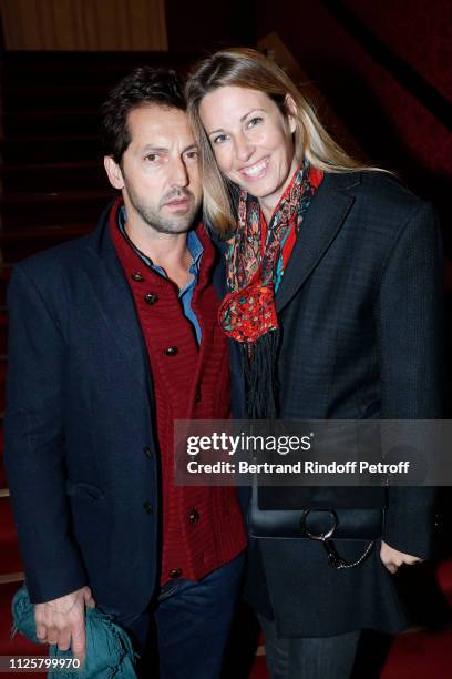 Actor Frederic Diefenthal and his companion attend the Michele Bernier One Woman Show "Vive Demain !" at Theatre des Varietes on January 28, 2019 in...