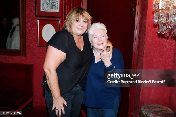 Michele Bernier and Line Renaud pose after the Michele Bernier One Woman Show "Vive Demain !" at Theatre des Varietes on January 28, 2019 in Paris,...