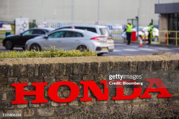 Logo sits on a wall near the entrance to the Honda Motor Co. Auto plant in Swindon, U.K., on Tuesday, Feb. 19, 2019. Honda said it plans to close its...