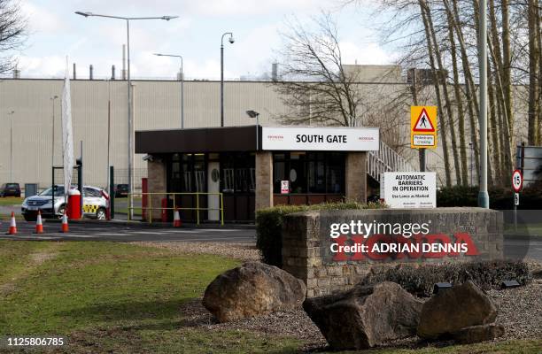 Honda sign is pictured at an entrance to the Honda manufacturing plant in Swindon, southwest England on February 19, 2019. - Honda will shut its UK...