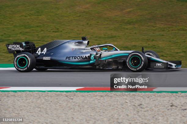 Lewis Hamilton of Great Britain driving the Mercedes AMG Petronas F1 Team Mercedes W10 during day two of F1 Winter Testing at Circuit de Catalunya on...