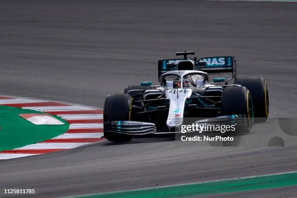 Lewis Hamilton of Great Britain driving the Mercedes AMG Petronas F1 Team Mercedes W10 during day two of F1 Winter Testing at Circuit de Catalunya on...