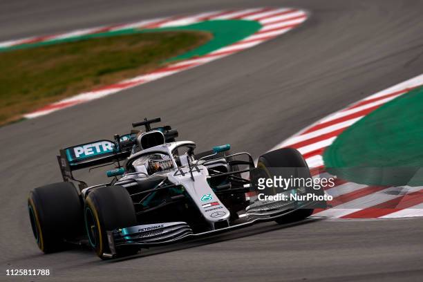 Lewis Hamilton of Great Britain driving the Mercedes AMG Petronas F1 Team Mercedes W10 during day two of F1 Winter Testing at Circuit de Catalunya on...