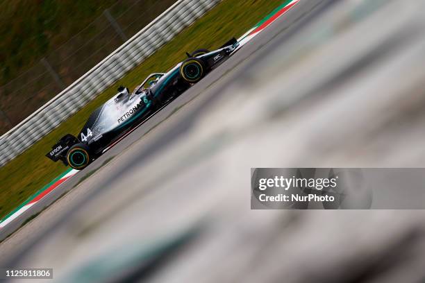 Lewis Hamilton of Great Britain driving the Mercedes AMG Petronas F1 Team Mercedes W10 during day two of F1 Winter Testing at Circuit de Catalunya on...