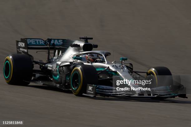 Lewis Hamilton of Great Britain driving the Mercedes AMG Petronas F1 Team Mercedes W10 during day two of F1 Winter Testing at Circuit de Catalunya on...