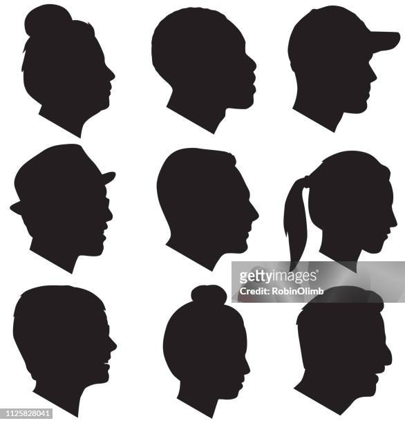 adult head silhouettes - short hair stock illustrations