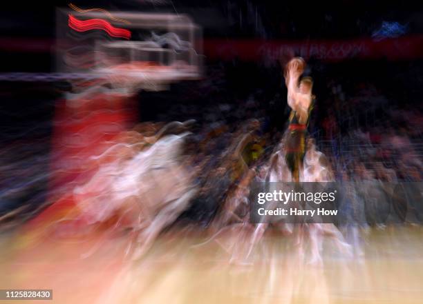 Kevin Huerter of the Atlanta Hawks jumps for a rebound during a 123-118 win over the LA Clippers at Staples Center on January 28, 2019 in Los...