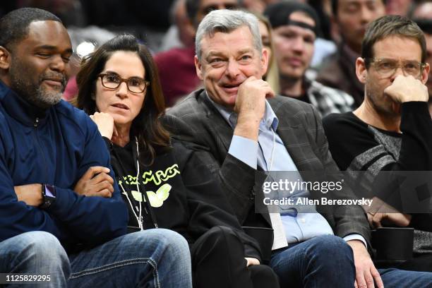 Jami Gertz and Antony Ressler attend a basketball game between the Los Angeles Clippers and the Atlanta Hawks at Staples Center on January 28, 2019...