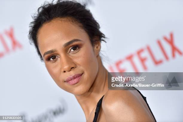 Zawe Ashton arrives at the Los Angeles premiere screening of 'Velvet Buzzsaw' at American Cinematheque's Egyptian Theatre on January 28, 2019 in...