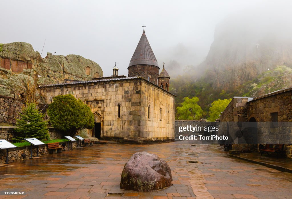 Geghard Monastery in rainy day, Armenia