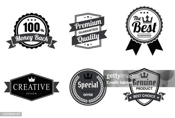 stockillustraties, clipart, cartoons en iconen met set van zwart badges en etiketten - ontwerpelementen - prijs kwaliteit