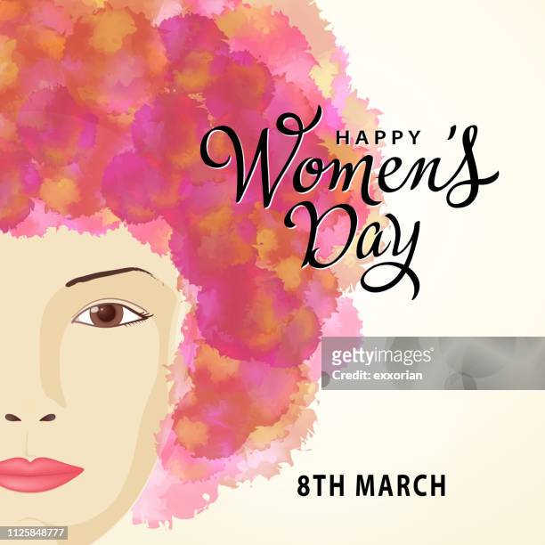 women's day watercolor head - fond orange stock illustrations