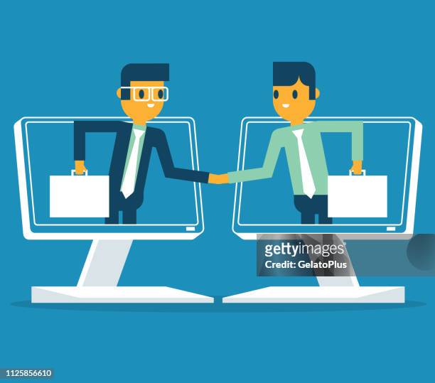 communication - business team - contract happy stock illustrations