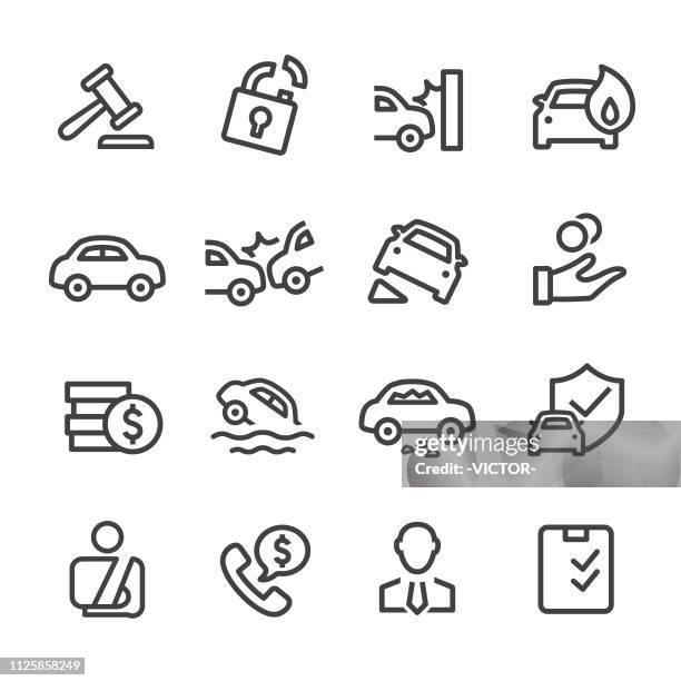 auto versicherung ikonen - line serie - reifenpanne stock-grafiken, -clipart, -cartoons und -symbole