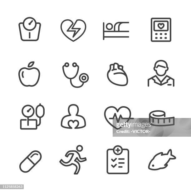 illustrazioni stock, clip art, cartoni animati e icone di tendenza di icone cardiologiche - serie line - sorveglianza