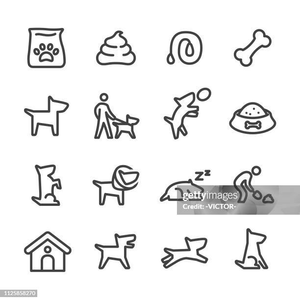 stockillustraties, clipart, cartoons en iconen met hond icons - line serie - stool
