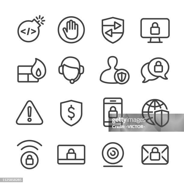 internet security icons - line series - square crackers stock illustrations