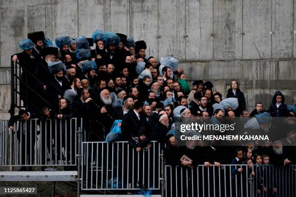 Ultra-Orthodox Jews of the Gerrer Hasidic dynasty attend the wedding ceremony of the grandson of their rabbi Yaakov Aryeh Alter in Jerusalem on...