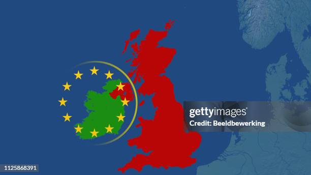 brexit backstop cartoon ireland  uk and eu - border stock illustrations