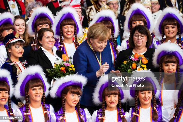 German Chancellor Angela Merkel attends a reception of German carnival societies at the Chancellery in Berlin, Germany on February 19, 2019.