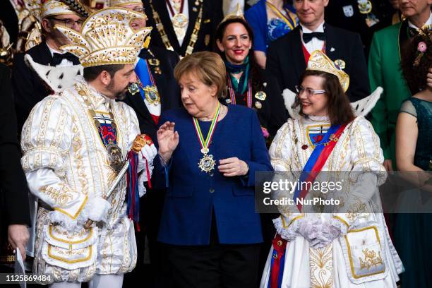 German Chancellor Angela Merkel attends a reception of German carnival societies at the Chancellery in Berlin, Germany on February 19, 2019.