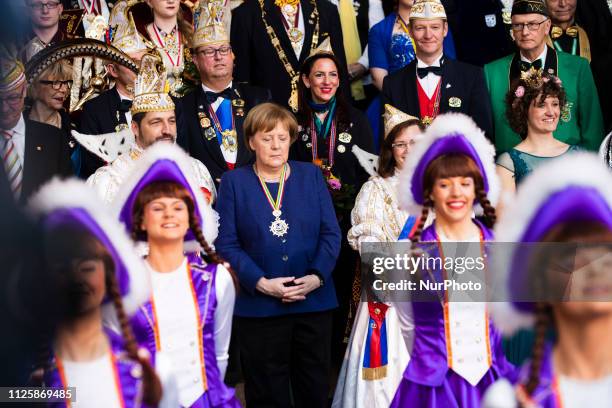 German Chancellor Angela Merkel attends a reception of German carnival societies at the Chancellery in Berlin, Germany on February 19, 2019.