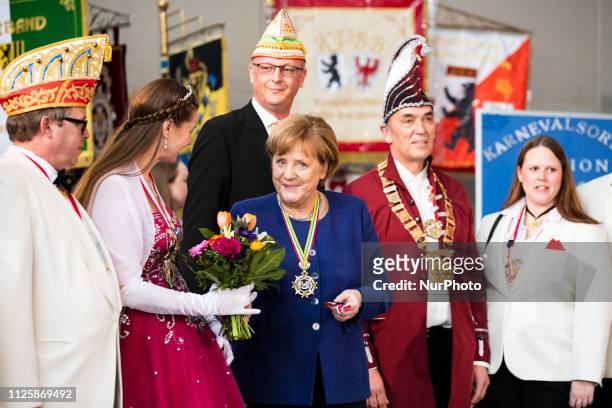 German Chancellor Angela Merkel attends a reception of German carnival societies at the Chancellery in Berlin, Germany on February 19, 2019.